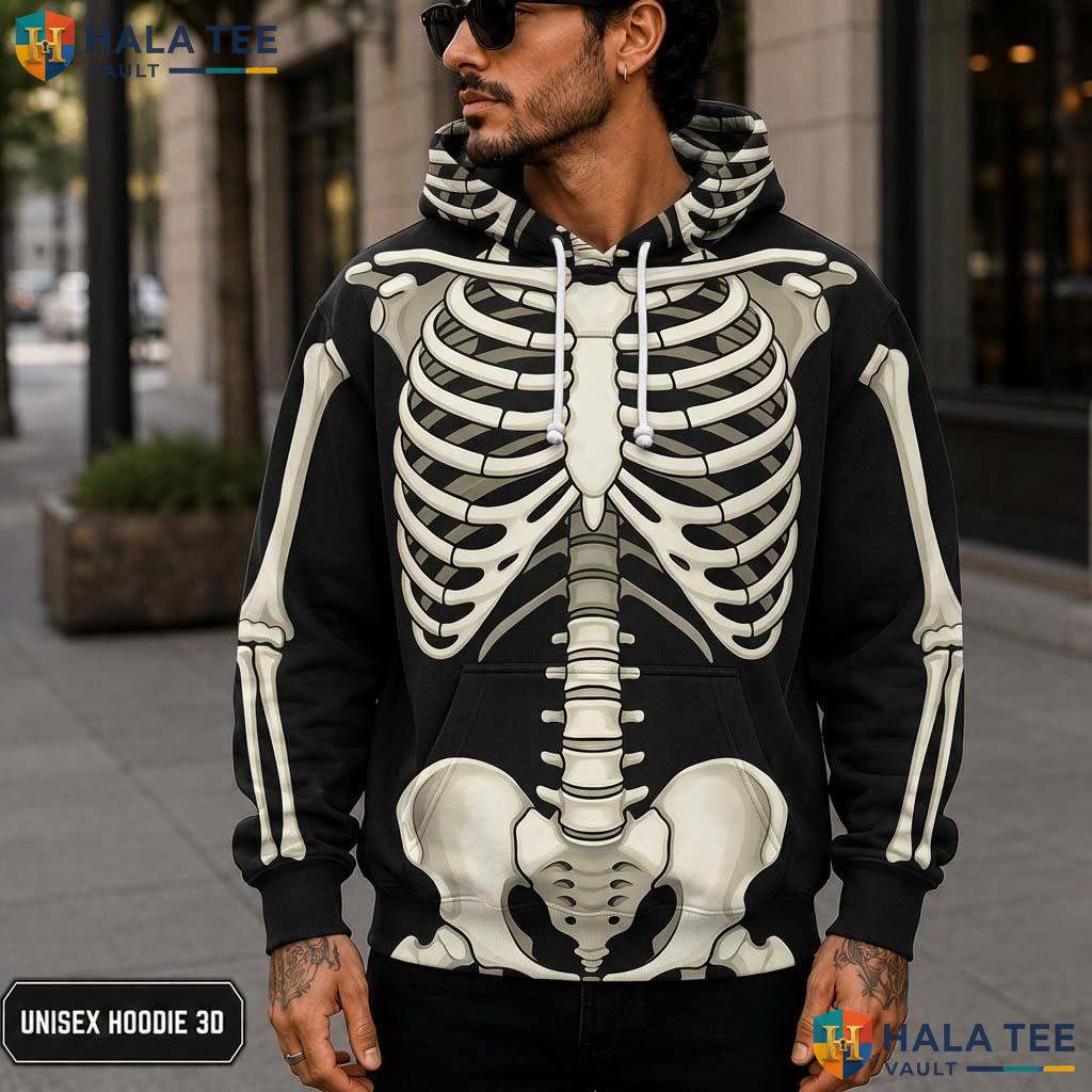 Edgy Skeleton Graphic 3D Printed Hoodie Unique Alternative Fashion Streetwear