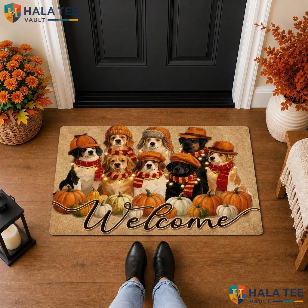 Fall Dog Witchy Halloween Front door mat Pumpkin Decorative Welcome Front Porch Rug
