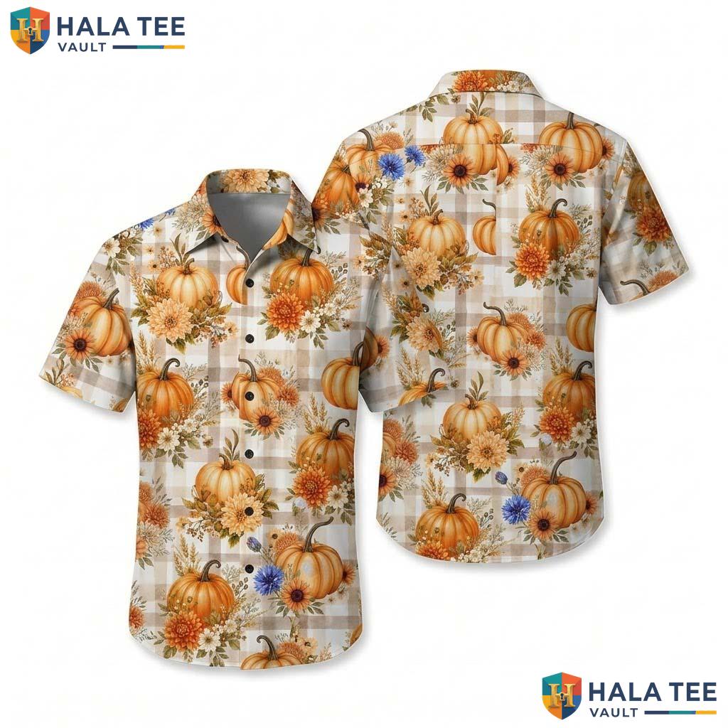 Fall Pumpkin Halloween Hawaiian Shirt Autumn Plaid Sunflower Aloha Top