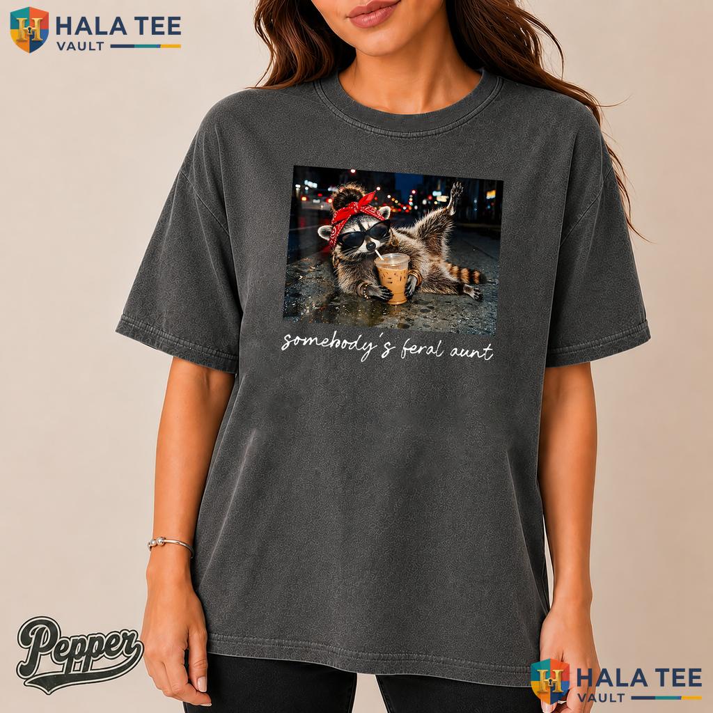 Feral Aunt Iced Coffee Retro Style T-Shirt Retro Raccoon Humor Apparel