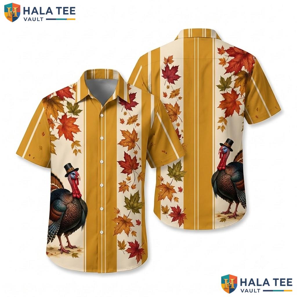Festive Turkey Autumn Hawaiian Shirt Mens Casual Button Down Turkey Top