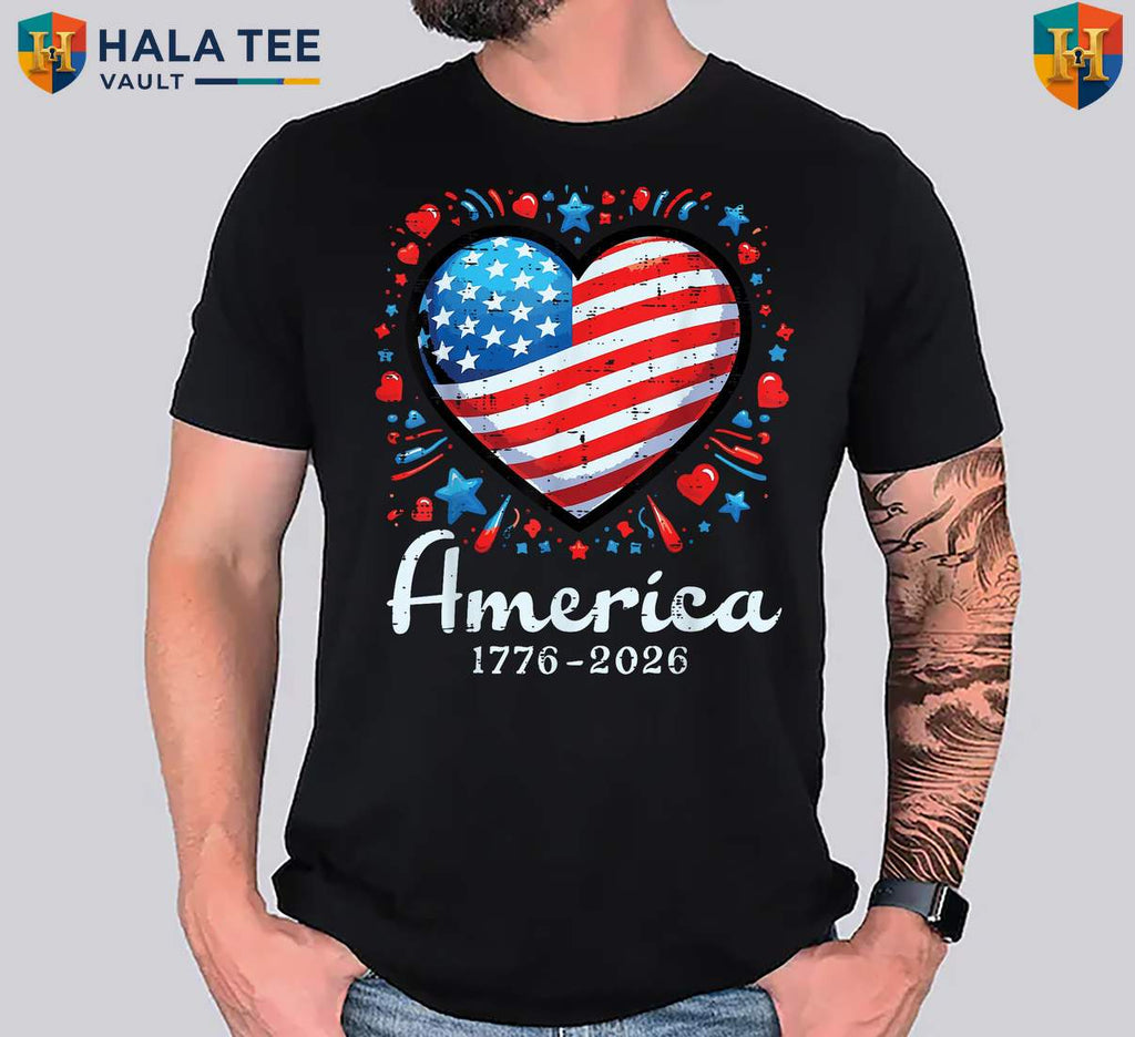 Flag Heart 250th Anniversary Tee Shirt 2026 Women Kids 1776 Independence Top