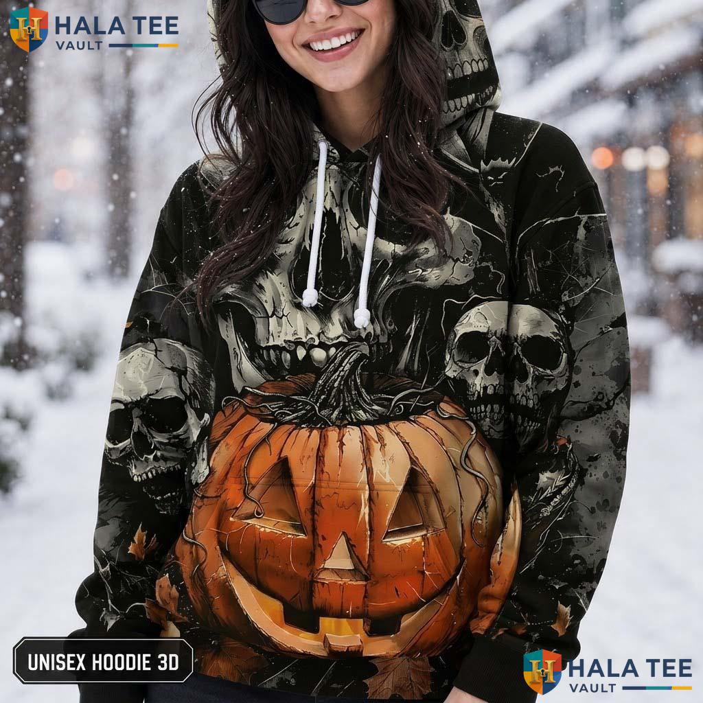 Floral Skull Pumpkin 3D Printed Hoodie Spooky Artistic Graphic Halloween Top