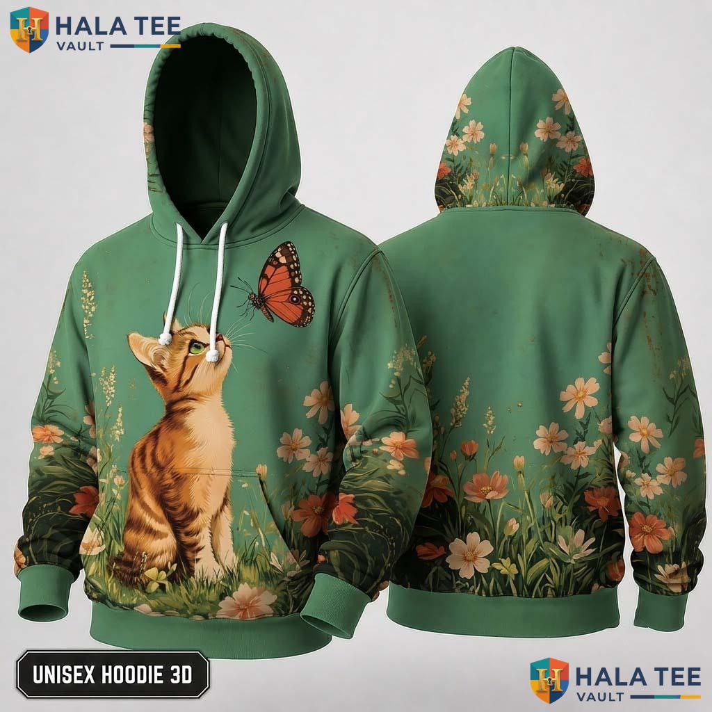 Flowers Butterfly Cat Hoodie Kids Novelty 3D Printed Galaxy Pullover