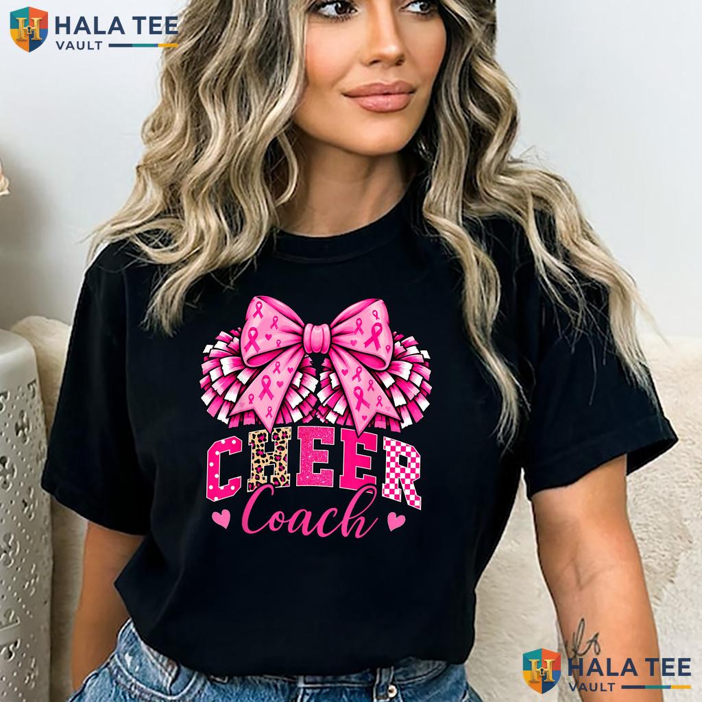 Football Cheer Coach Pink TShirt Breast Cancer Awareness Ribbon Top Adult