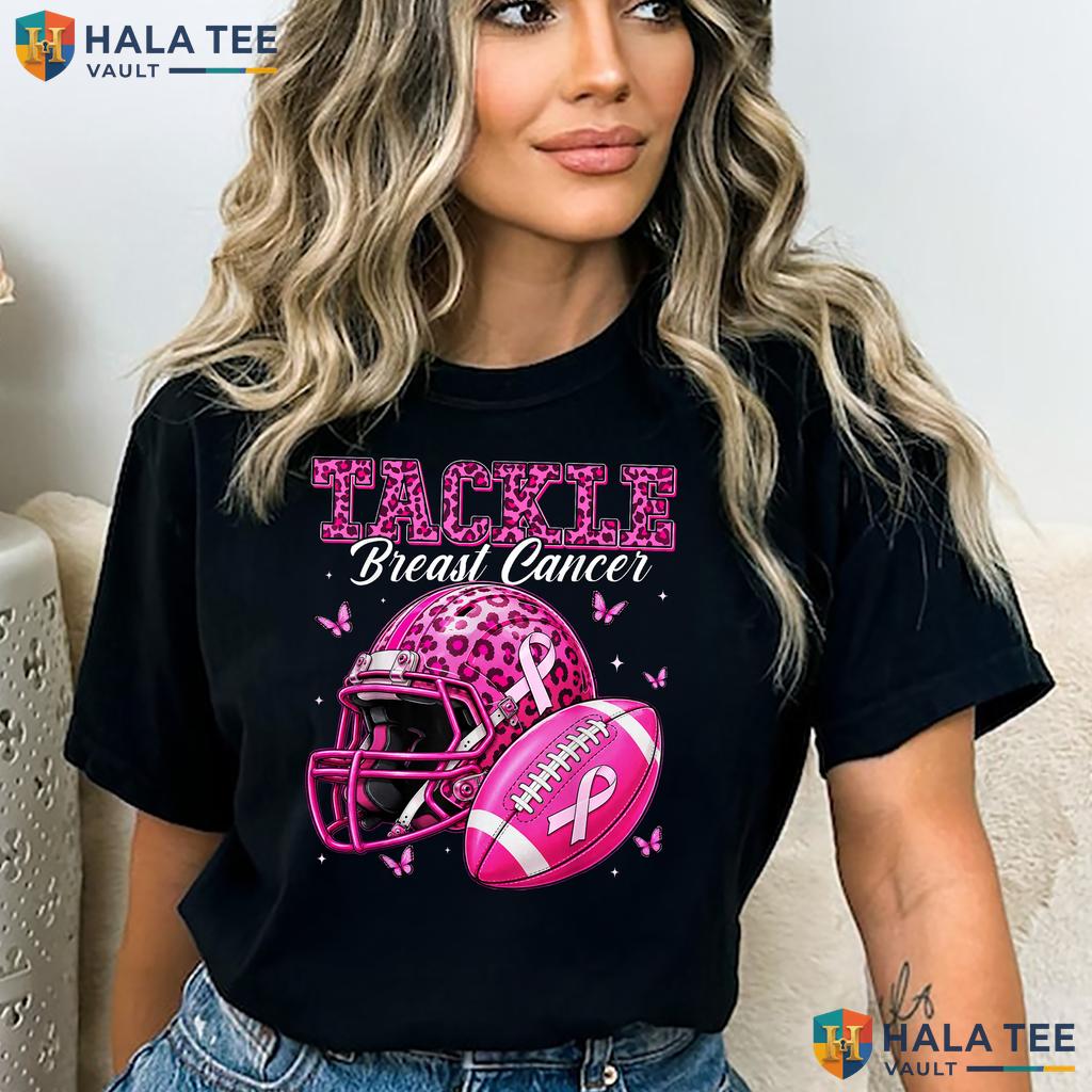 Football Tackle Breast Cancer T-Shirt Awareness Women Pink Ribbon Adult