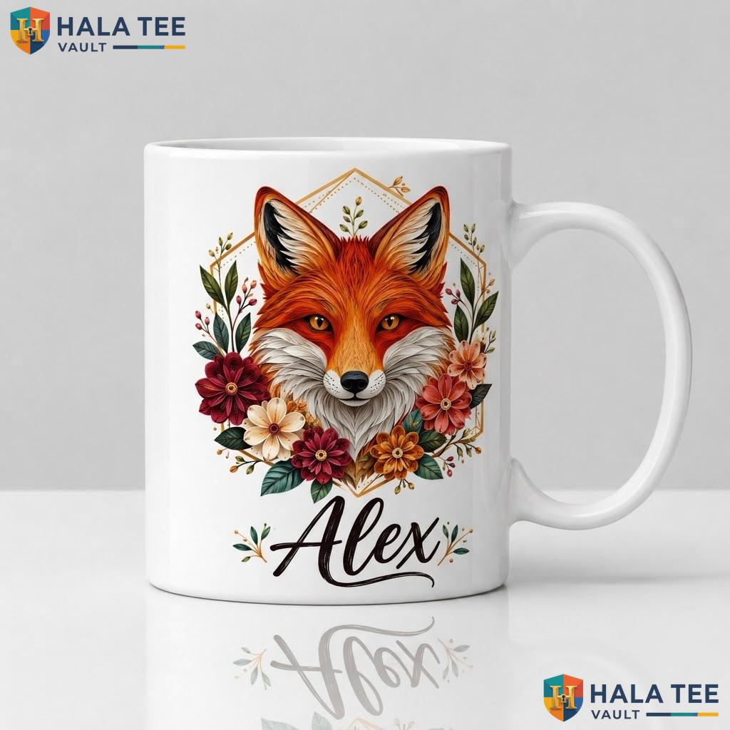 Fox Silhouette Witch Halloween Mug Custom Name Themed Ceramic Coffee Cup