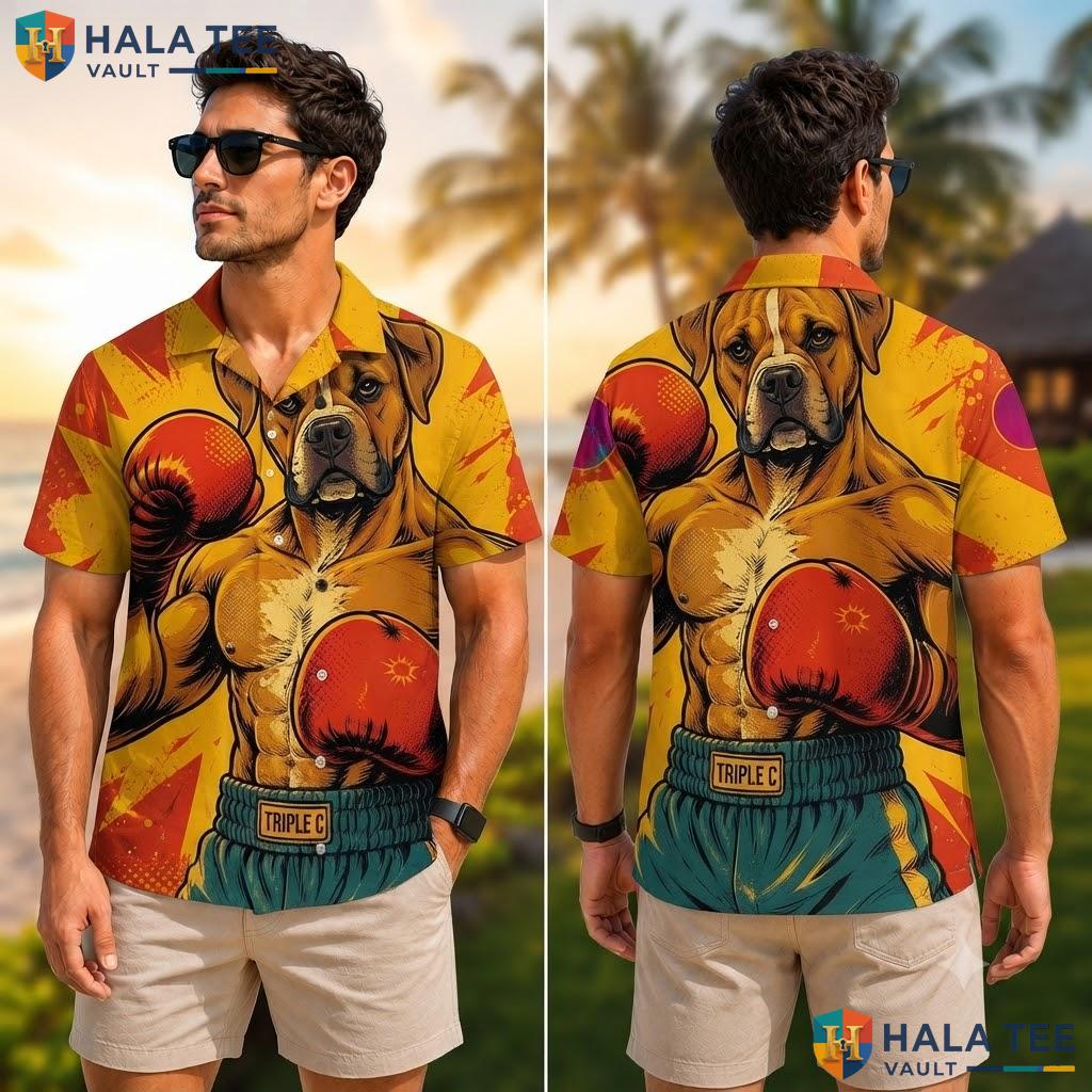 Funny Boxer Dog Hawaiian Shirt Vibrant Graphic Short Sleeve Vacation Top Adult