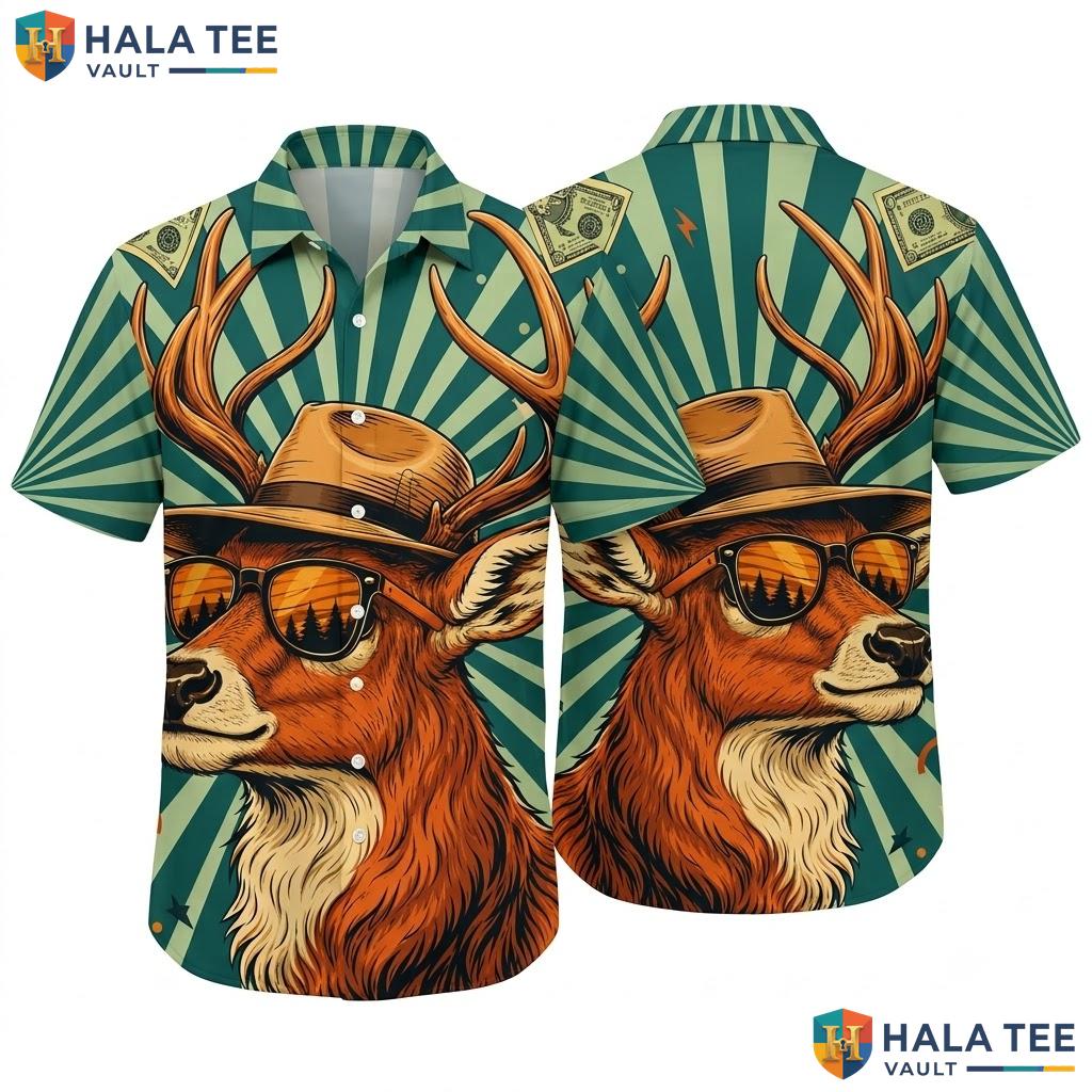 Funny Deer Sunglasses Hawaiian Shirt Bold Graphic Short Sleeve Vacation