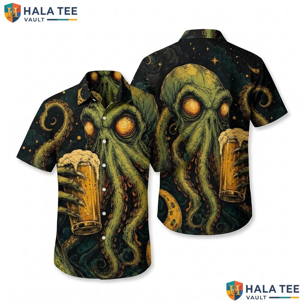 Funny Octopus Vacation Hawaiian Shirt Bold Graphic Print Casual Summer Top