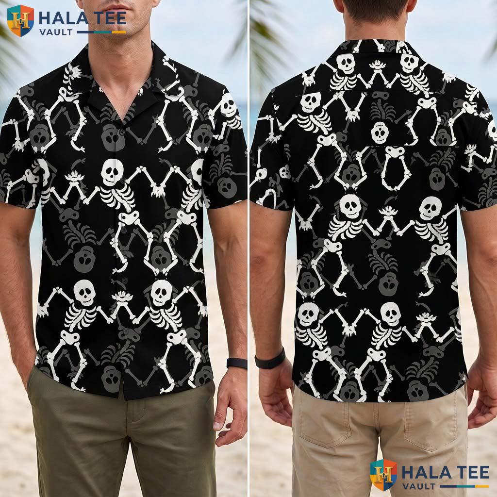 Funny Skeleton Halloween Hawaiian Shirt Unisex Spooky Party Aloha Top Adult