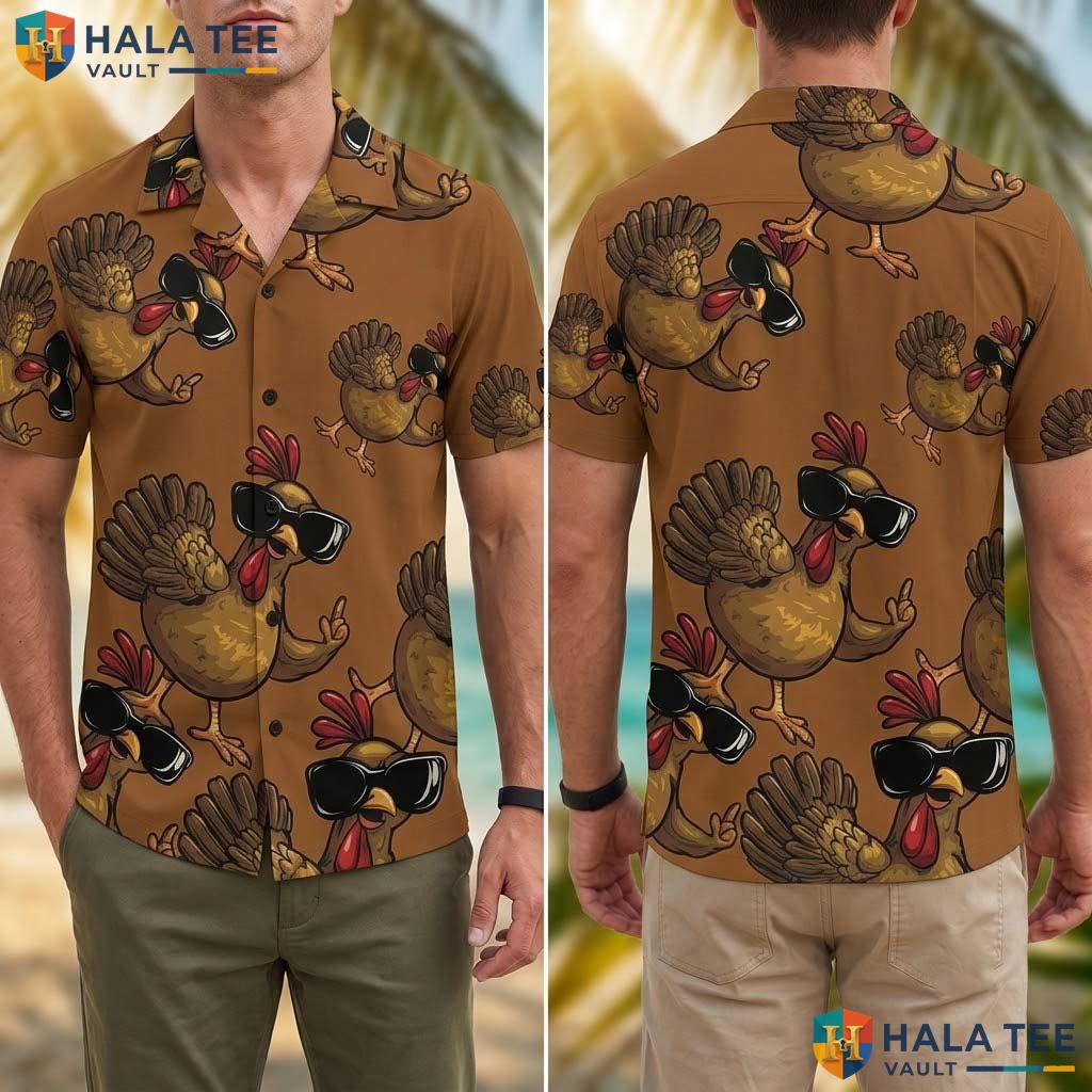 Funny Turkey Print Thanksgiving Tropical Shirt Mens Casual Dress Top