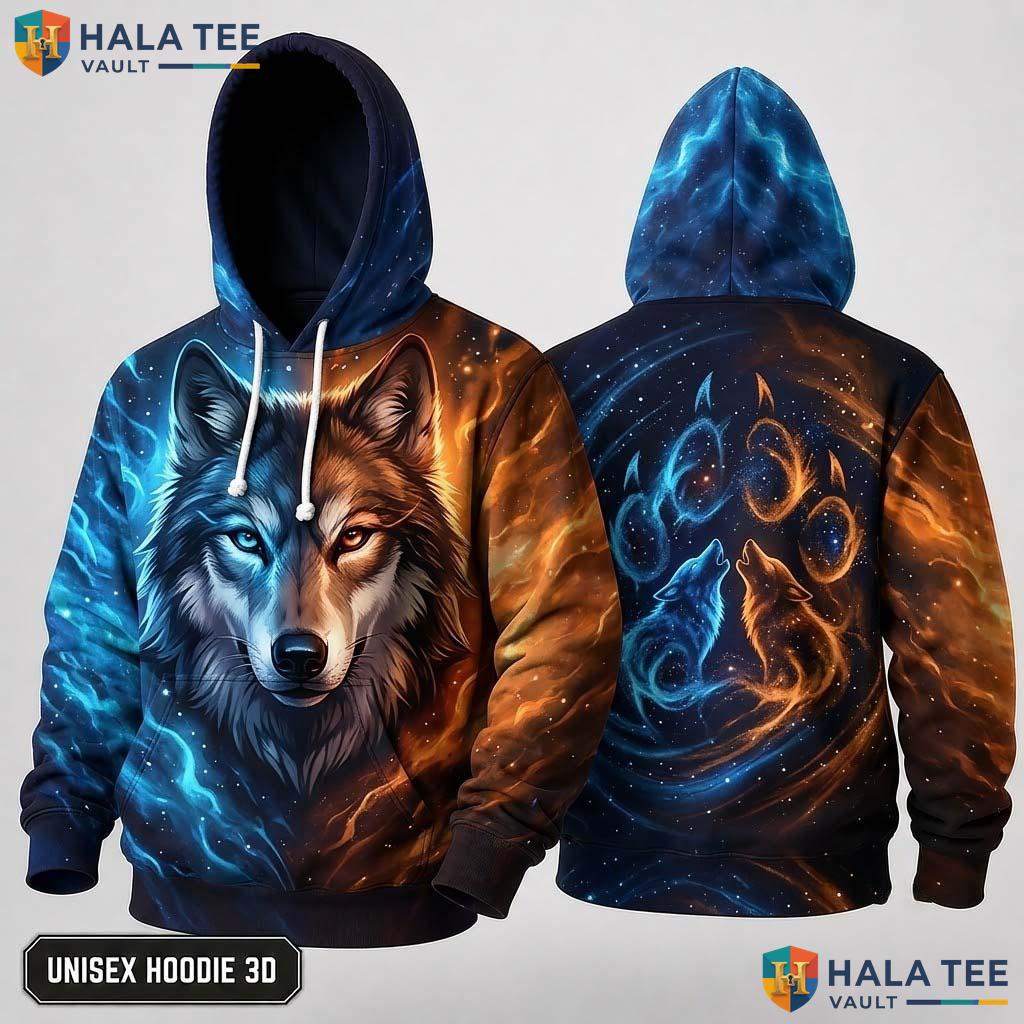 Galaxy Backdrop Cosmic Wolf 3D Hoodie Vintage Bold Graphic Streetwear