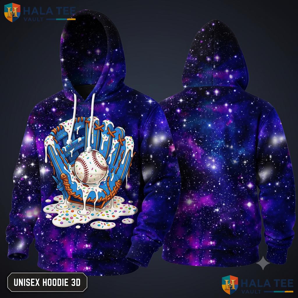 Galaxy Baseball Dripping Warm Thick AOP Hoodie Sweatshirt Boys Girls