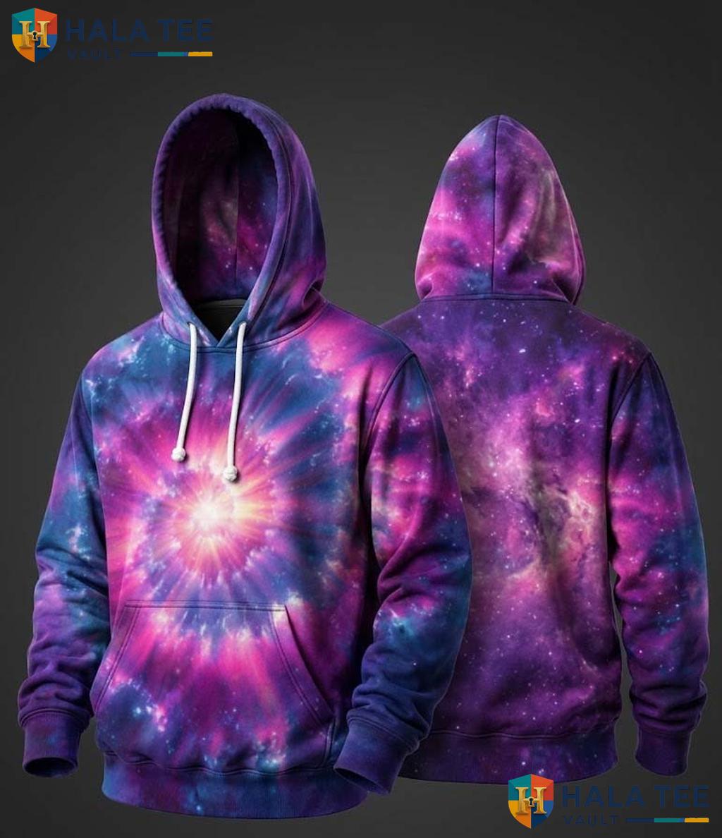 Galaxy Blue Pink Tie Dye Mens Unisex Rainbow Graphic Art Pullover Hoodie