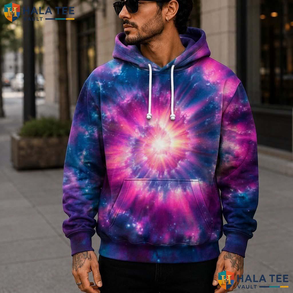 Galaxy Blue Pink Tie Dye Mens Unisex Rainbow Graphic Art Pullover Hoodie 3D Printed Hoodie