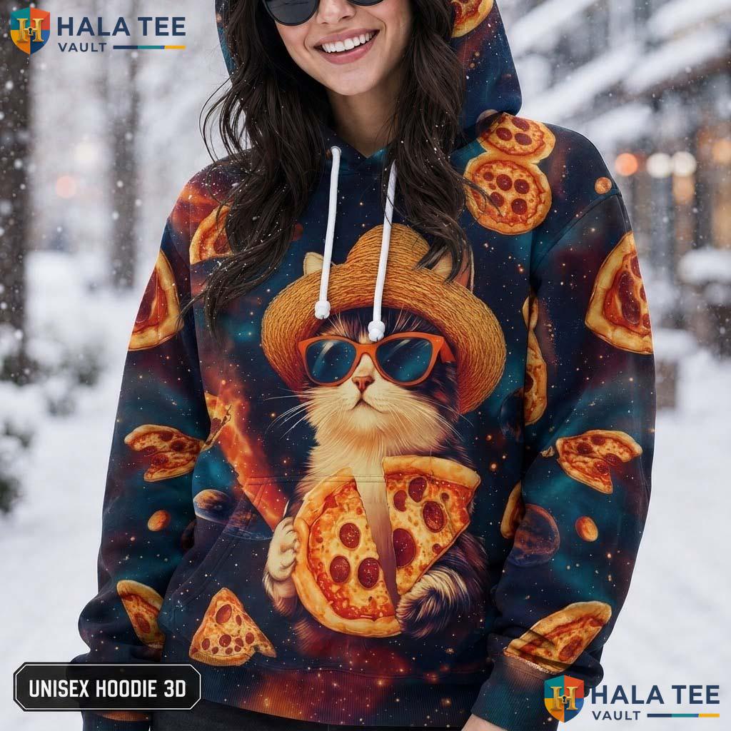 Galaxy Pizza Cat AOP Hoodie Kids Novelty Printed Pullover Girl Boy Top