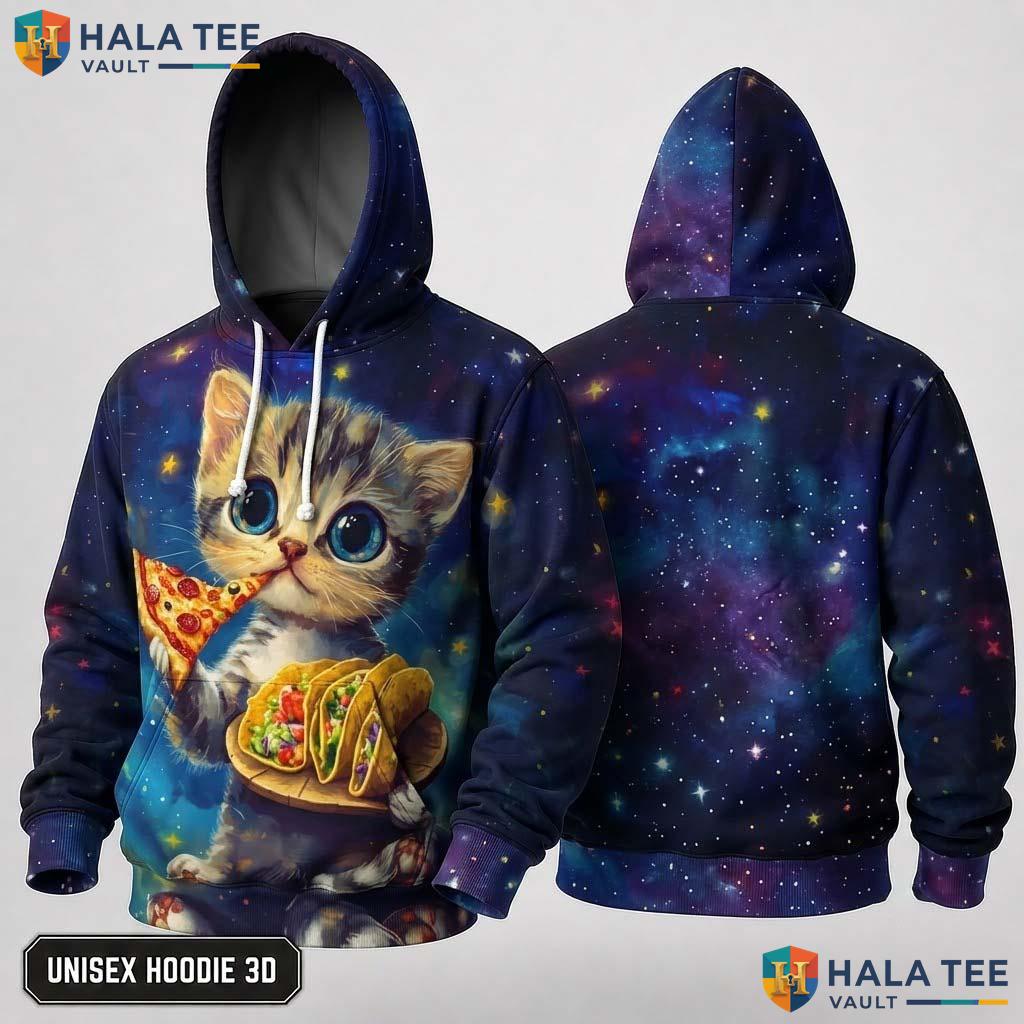 Galaxy Pizza Cats 3D Hoodie Kids Novelty Printed Pullover Boy Girl Top
