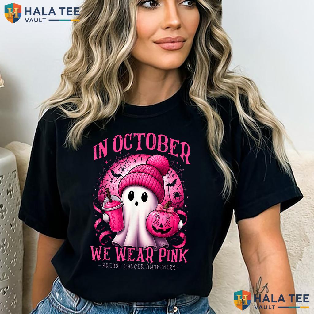 Ghost Breast Cancer Halloween Tee October We Wear Pink 2026 Outfit Adult