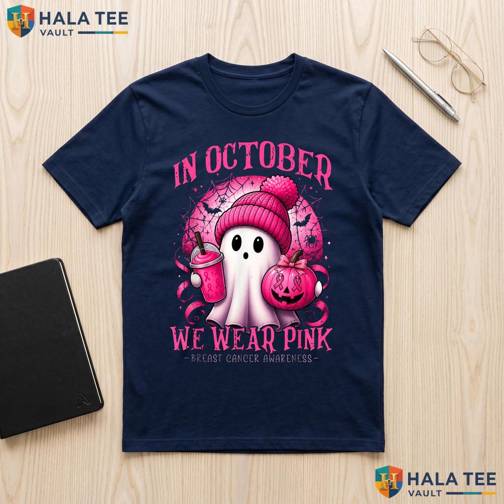 Ghost Breast Cancer Halloween Tee October We Wear Pink 2026 Outfit Adult