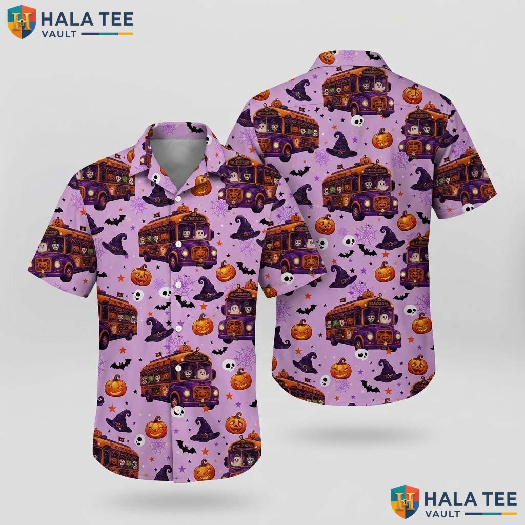 Ghost Bus Halloween Hawaiian Shirt Spooky Pumpkin Party Aloha Top