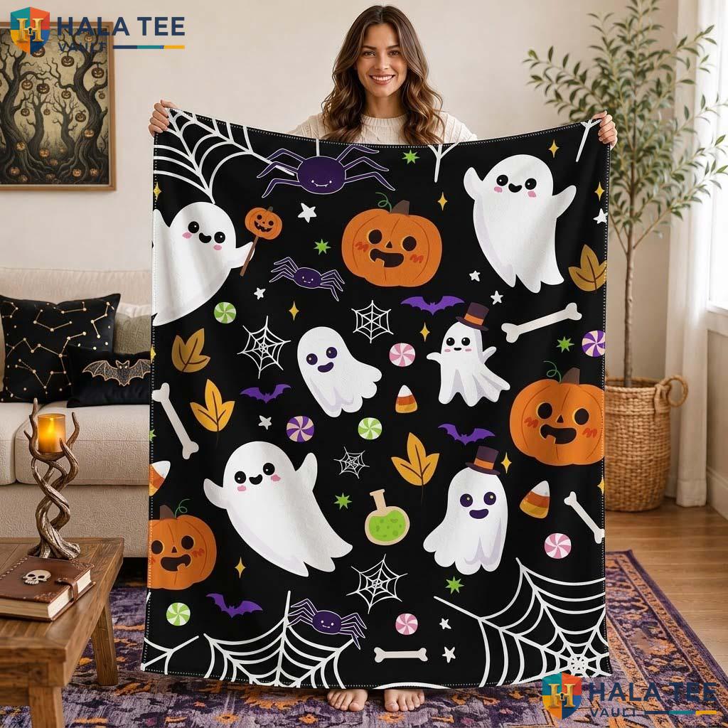 Ghost Family Halloween Blanket Playful Cozy Kids Cute Pumpkin Throw