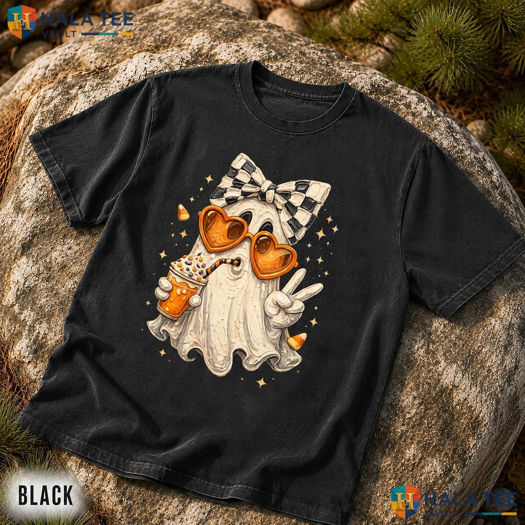 Ghost Pumpkin Coffee Comfort Colors T Shirt Coquette Bow Spooky Fall Apparel