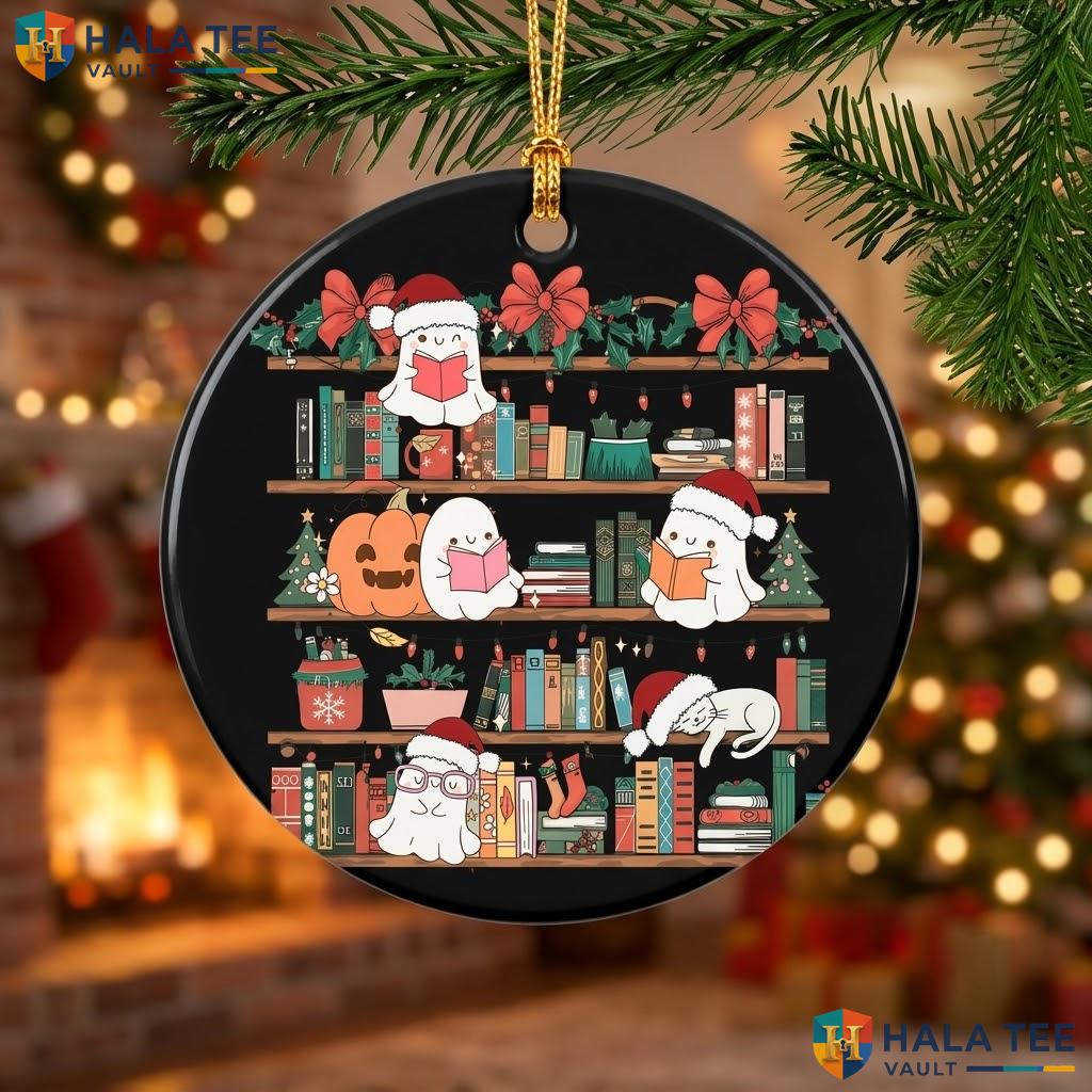 Ghost Reading Book Christmas Ornament Library Teacher Holiday Decor