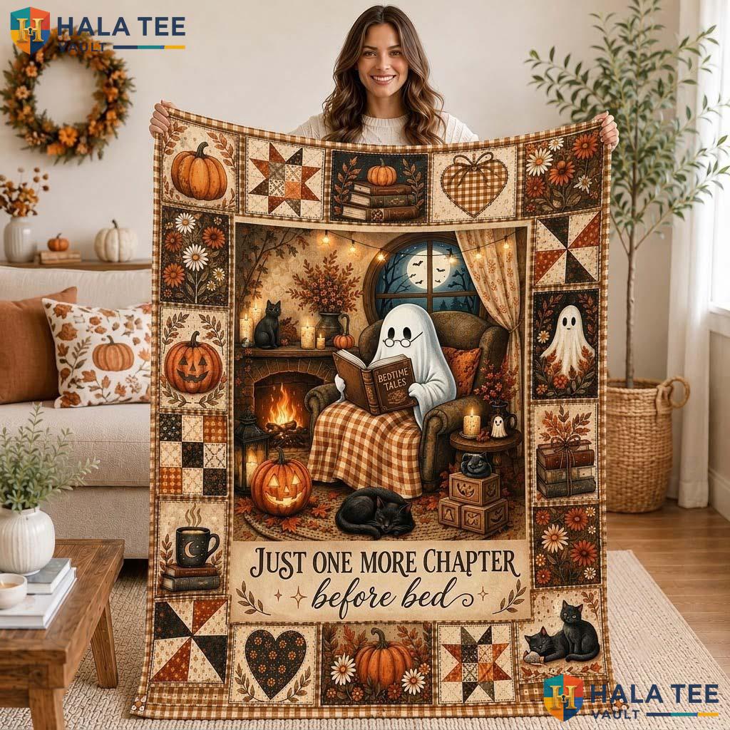 Ghost Reading Halloween Blanket Cozy Quilt Book Lover Fall Throw Gift