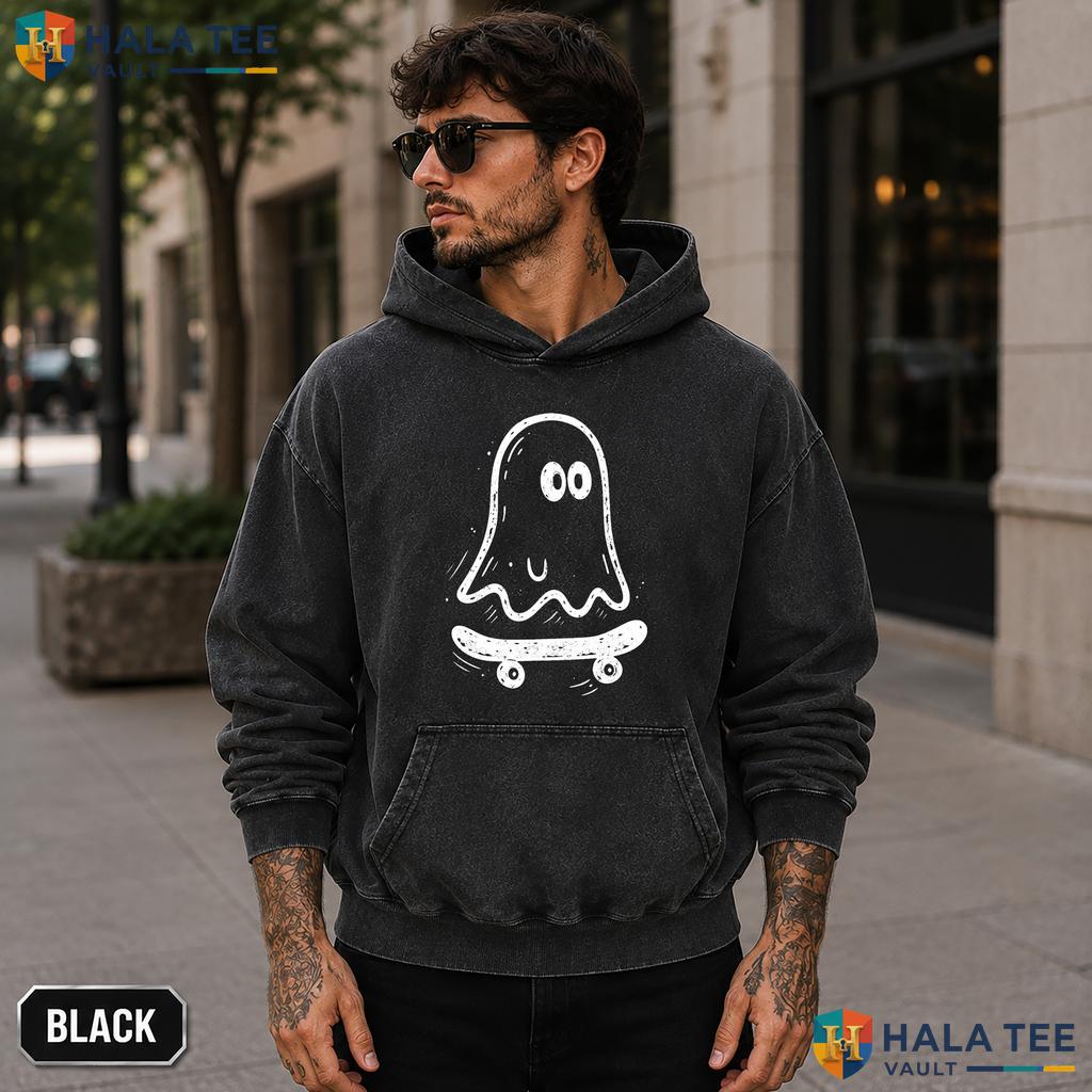 Ghost Skateboard Acid Washed T-Shirt Funny Vintage Style Halloween Teen Apparel