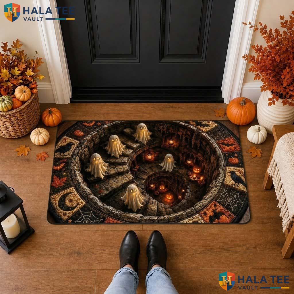 Ghost Staircase 3D Halloween Front door mat Spooky Optical Illusion Home Decor