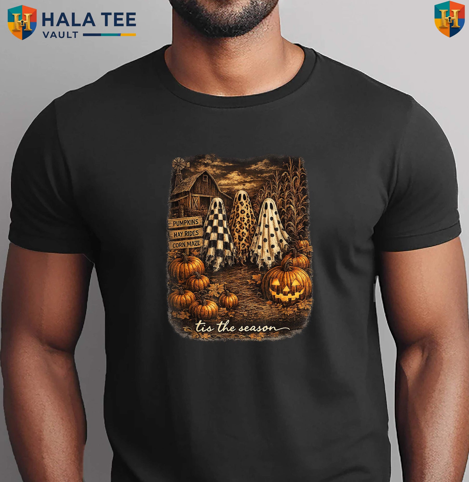 Ghost Trio Vintage Halloween Shirt Tis The Season Spooky Holiday Apparel