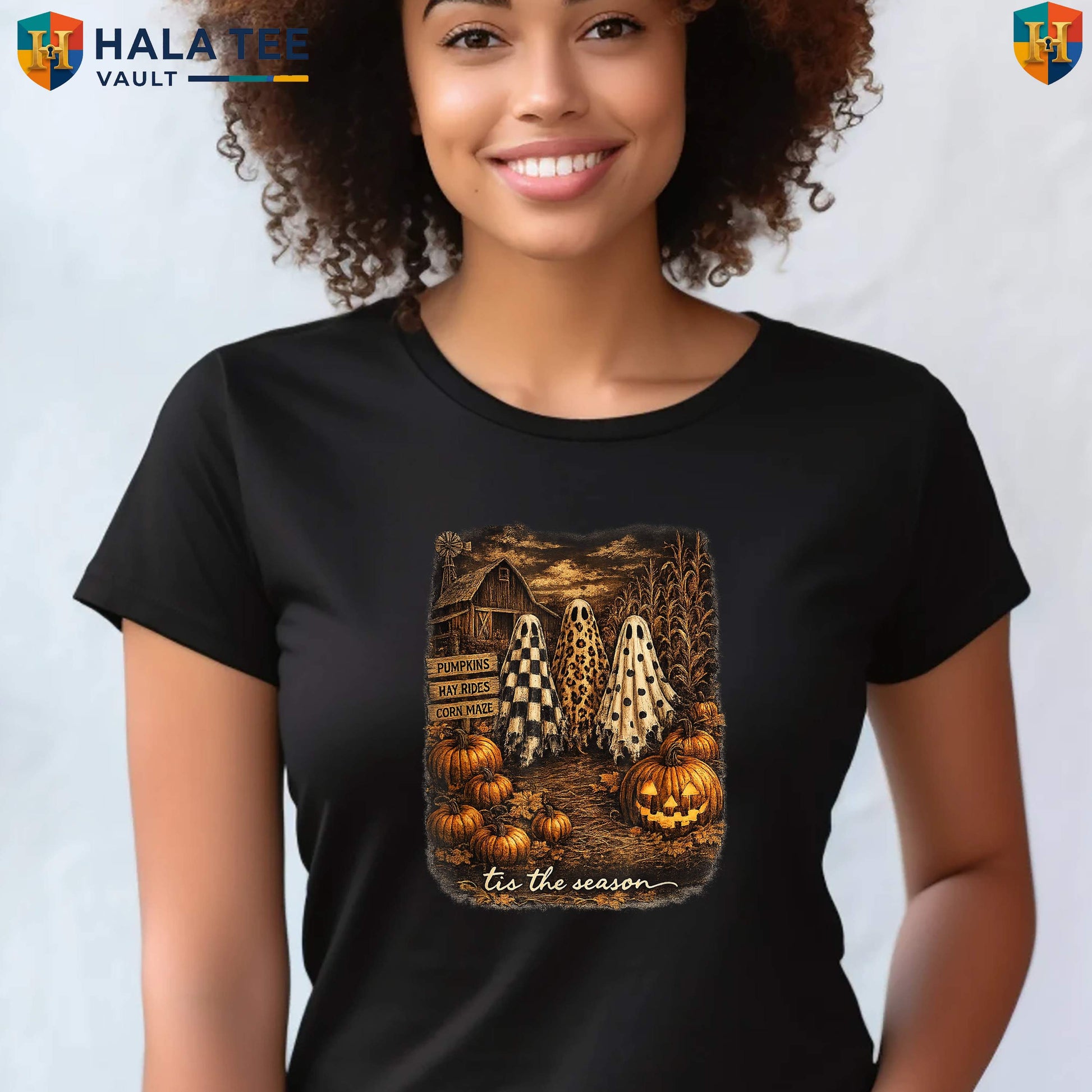 Ghost Trio Vintage Halloween T-Shirt Tis The Season Spooky Holiday Apparel