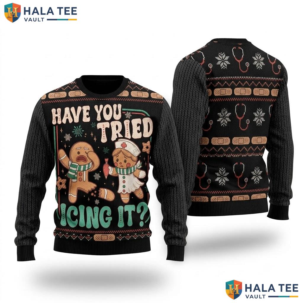 Gingerbread Icing Nurse Christmas Sweater Funny Medical Holiday Top
