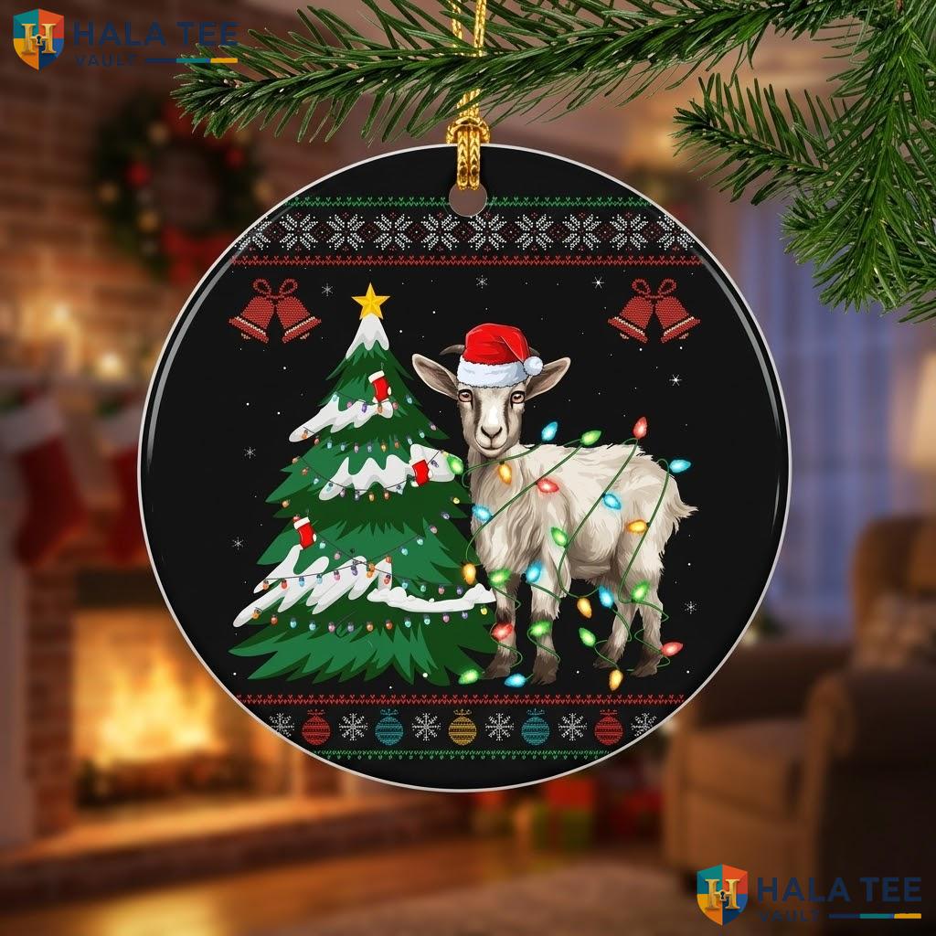 Goat Tree Lights Christmas Ornament Santa Funny Holiday Decor Gift