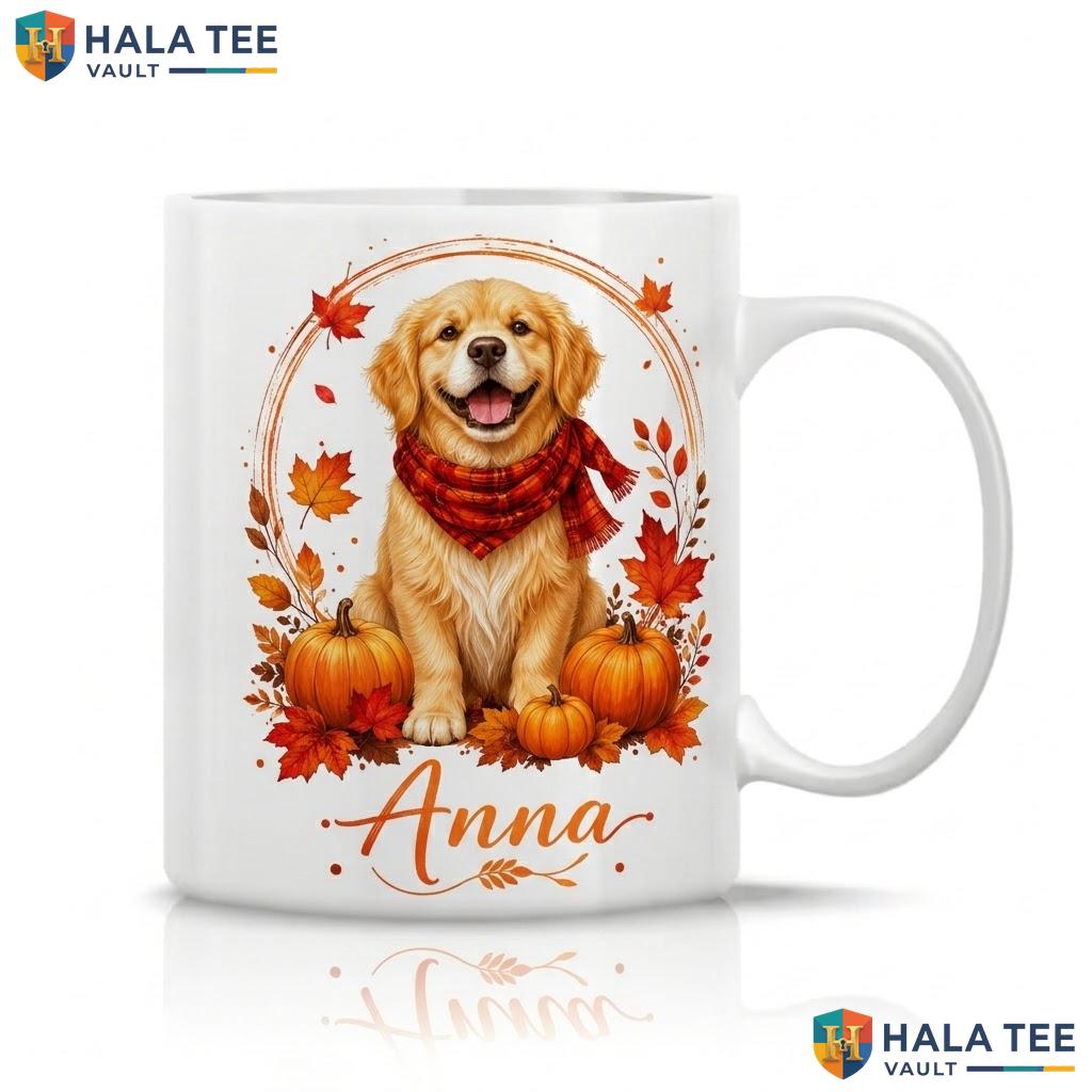 Golden Retriever Thanksgiving Mug Personalized Autumn Ceramic Coffee Cup