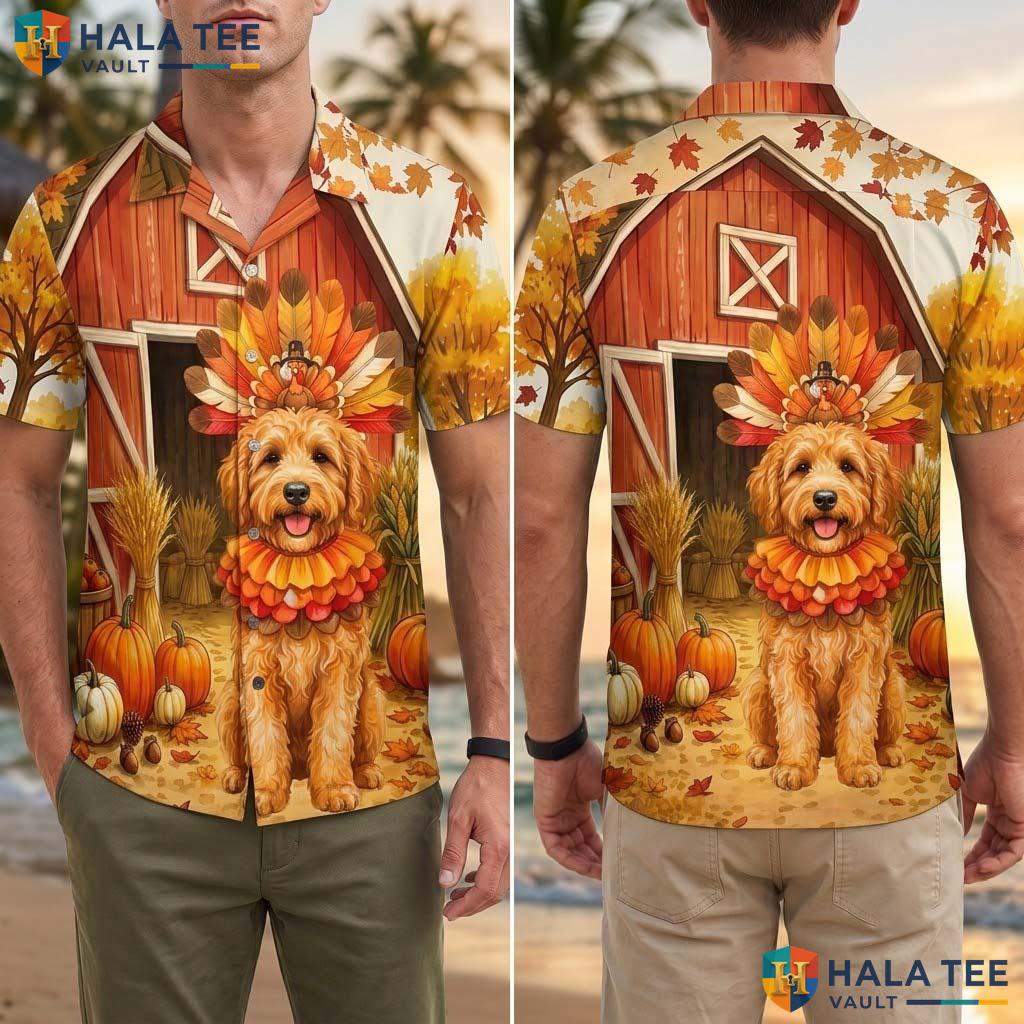 Goldendoodle Costume Thanksgiving Tropical Shirt Dog Turkey Fall Mens