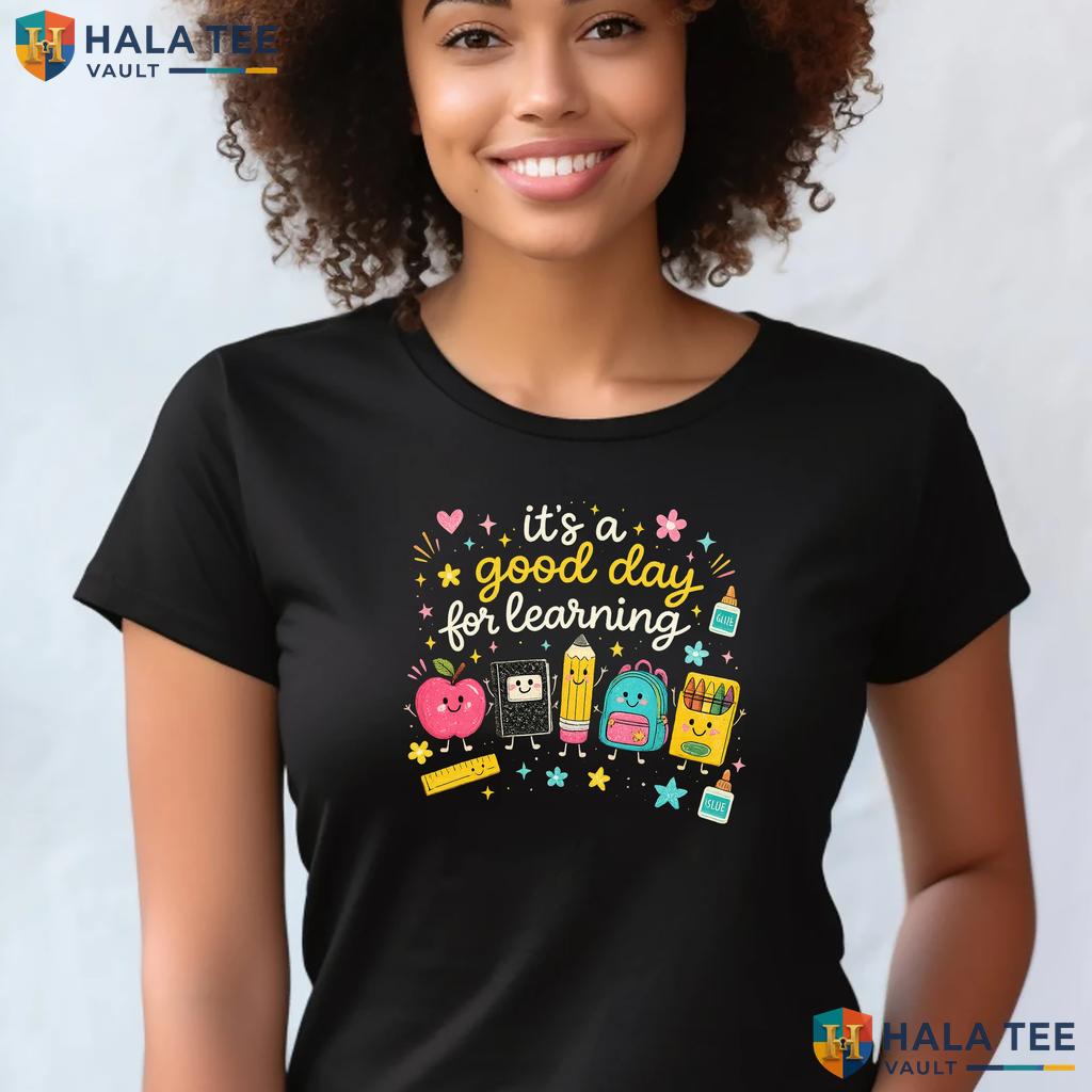 Good Day For Learning Teacher Shirt Classroom Apple Pencil Graphic Apparel Adult