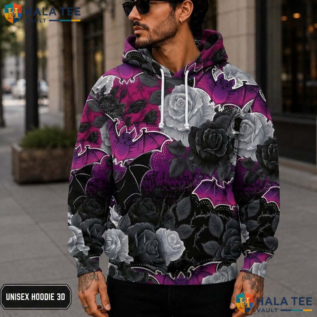 Gothic Floral Bat 3D Printed Hoodie Unisex Pullover Rose Halloween Sweatshirt