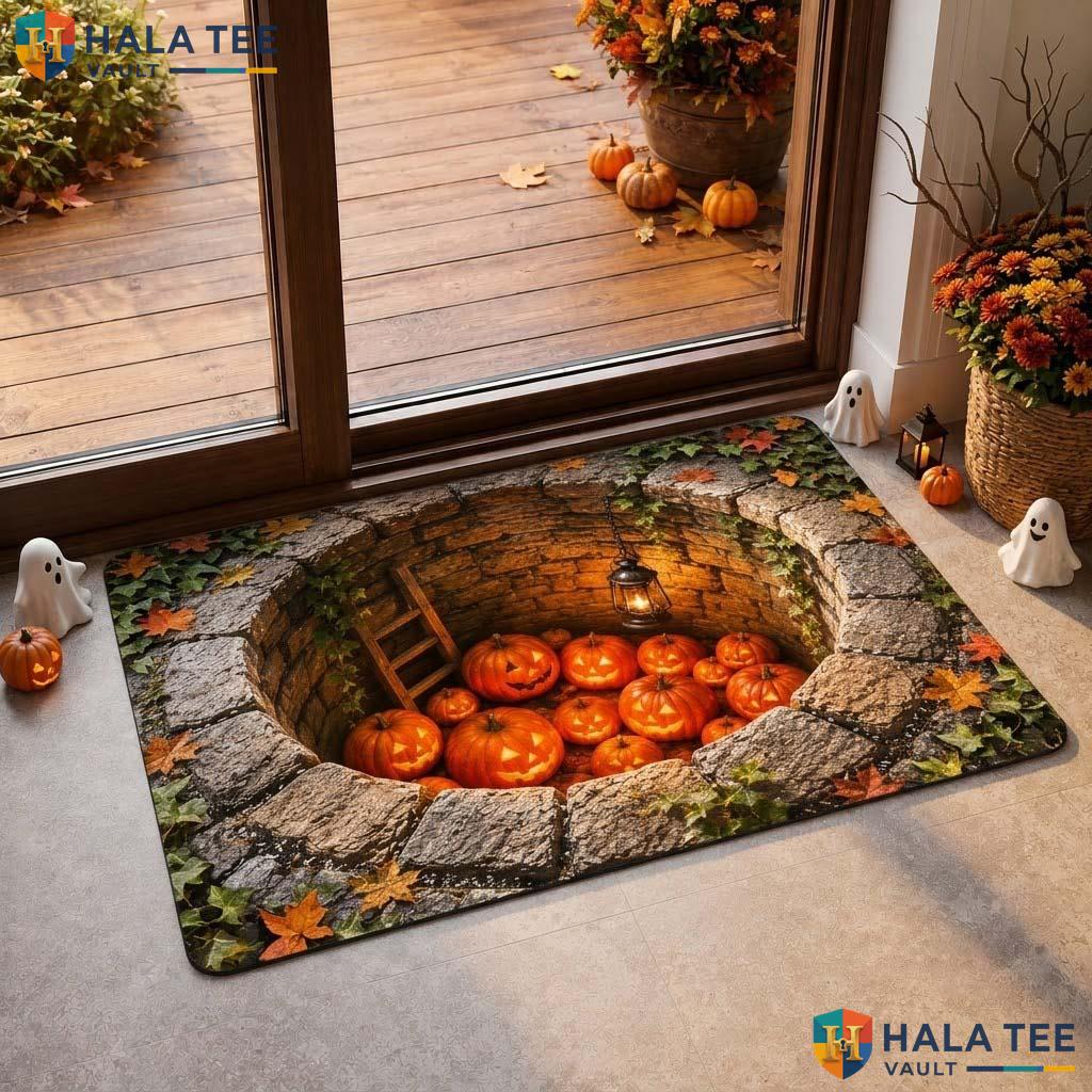 Gothic Pumpkin Skeleton Halloween Doormat 3D Vortex Spooky Floor Decor