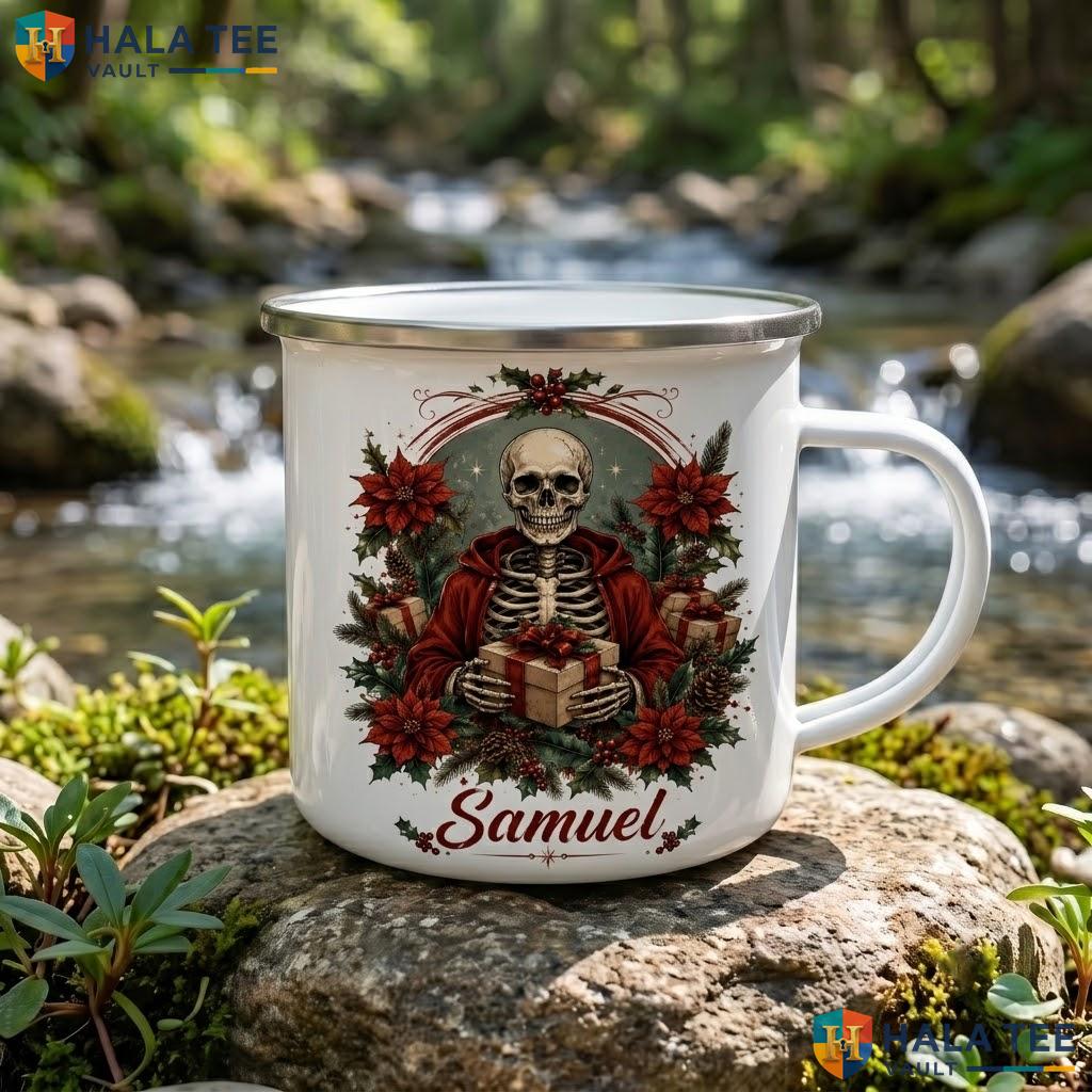 Gothic Skeleton Christmas Mug Personalized Holiday Custom Ceramic Coffee Accent Mug