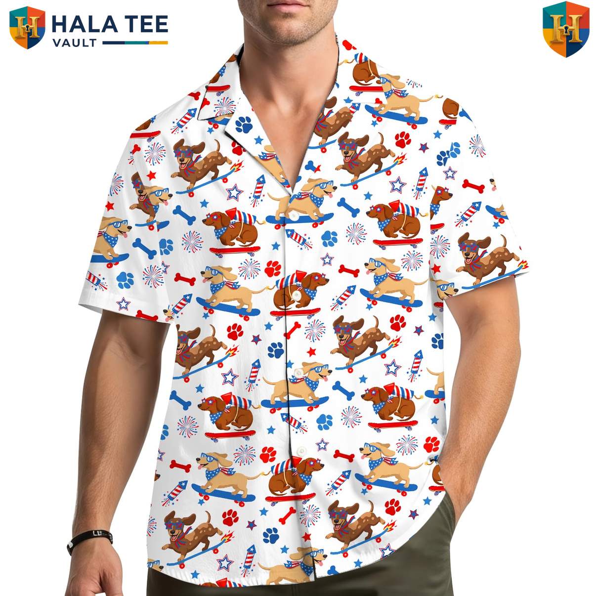 Graphic Wiener Dog Aloha Shirt Mens Dachshund Island Vibe Holiday Clothing