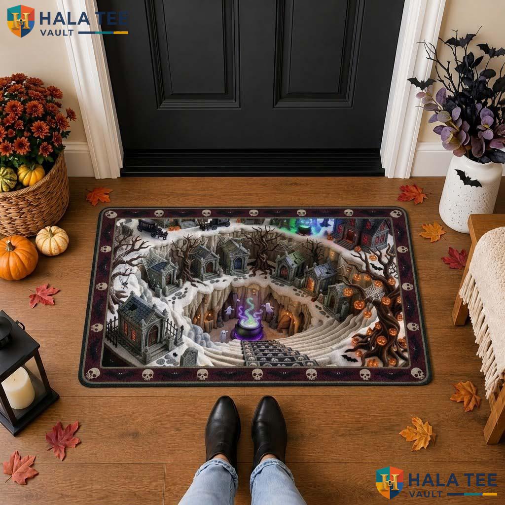 Graveyard Vortex 3D Halloween Front door mat Haunted Village Illusion Decor