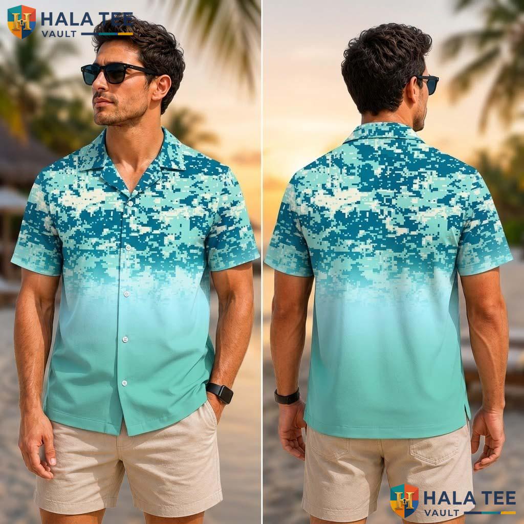 Green Digital Camo Tropical Shirt Mens Short Sleeve Aloha Beach Top