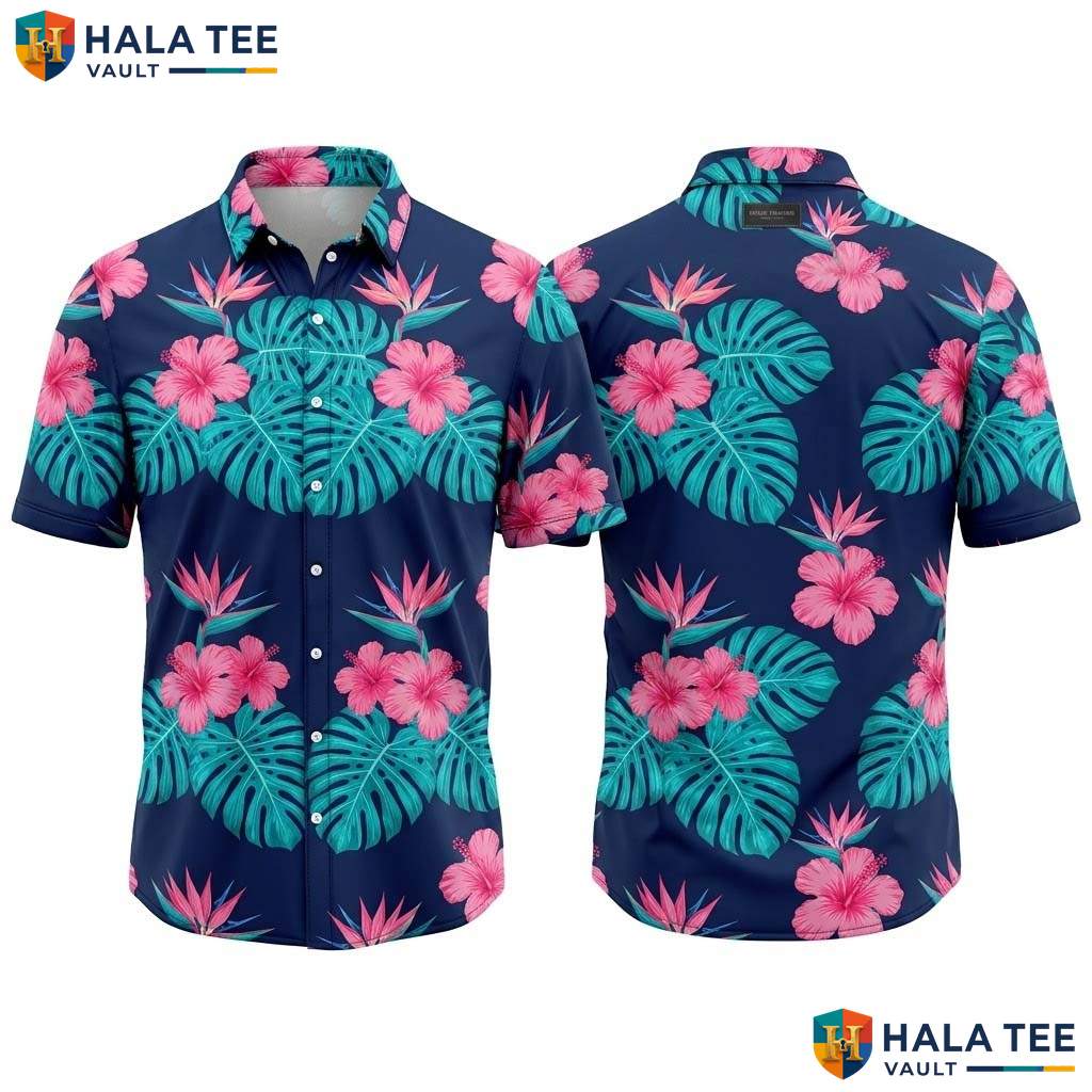 Green Pink Floral Aloha Shirt Mens Tropical Casual Summer Beachwear Top