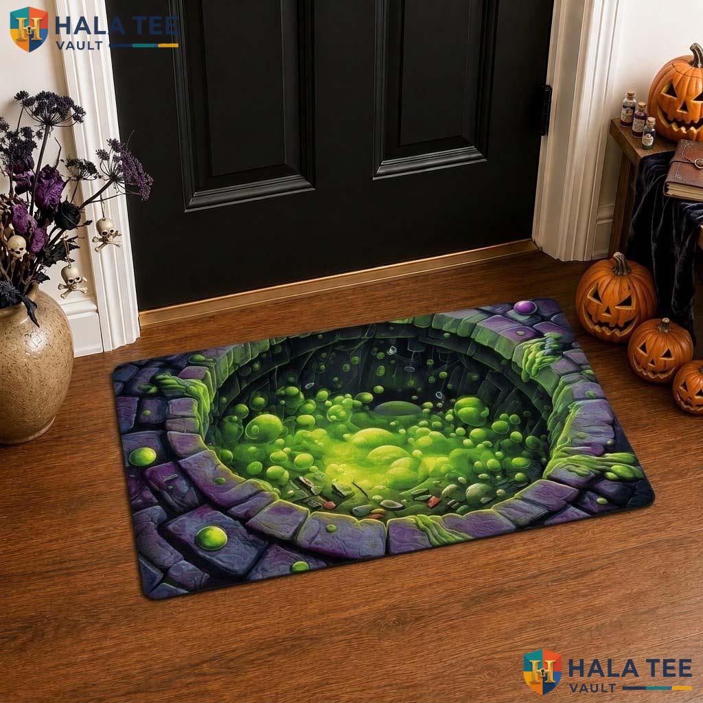 Green Slime Pit Halloween Front door mat Toxic Ooze 3D Illusion Creepy Decor