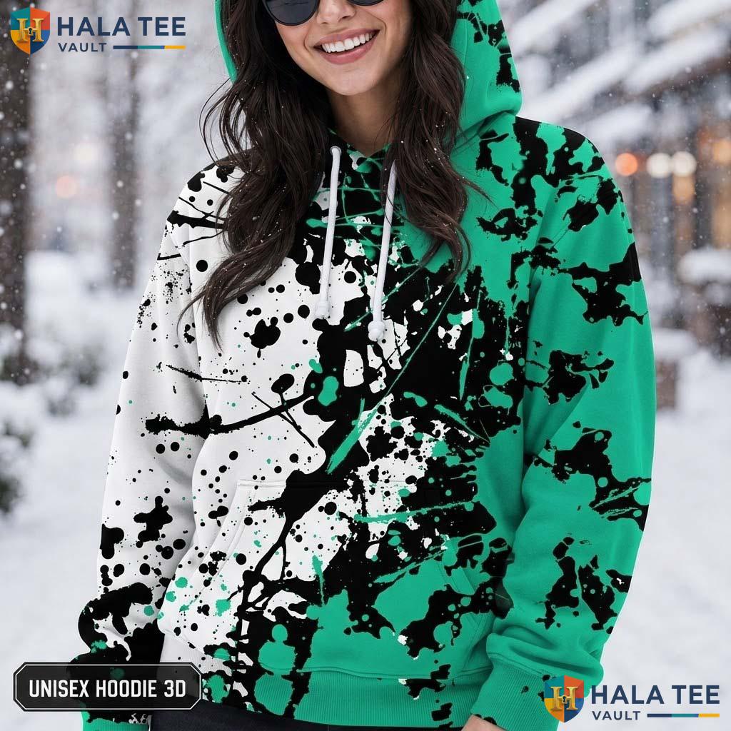 Green Splatter Paint Hoodie Warm Thick 3D Sweatshirt Boys Girls Apparel AOP Hoodie