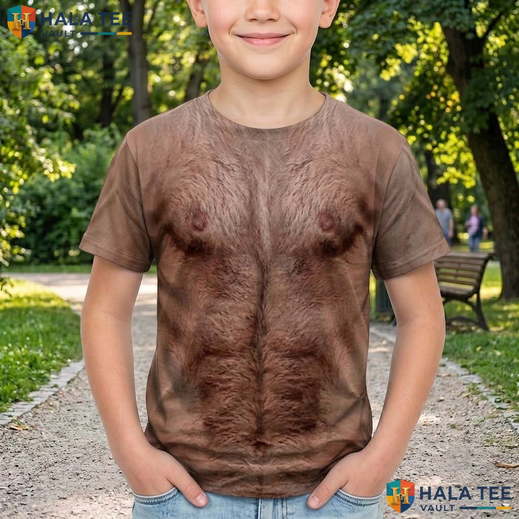 Hairy Chest Muscle 3D T-Shirt Mens Funny Fake Abdominal Costume