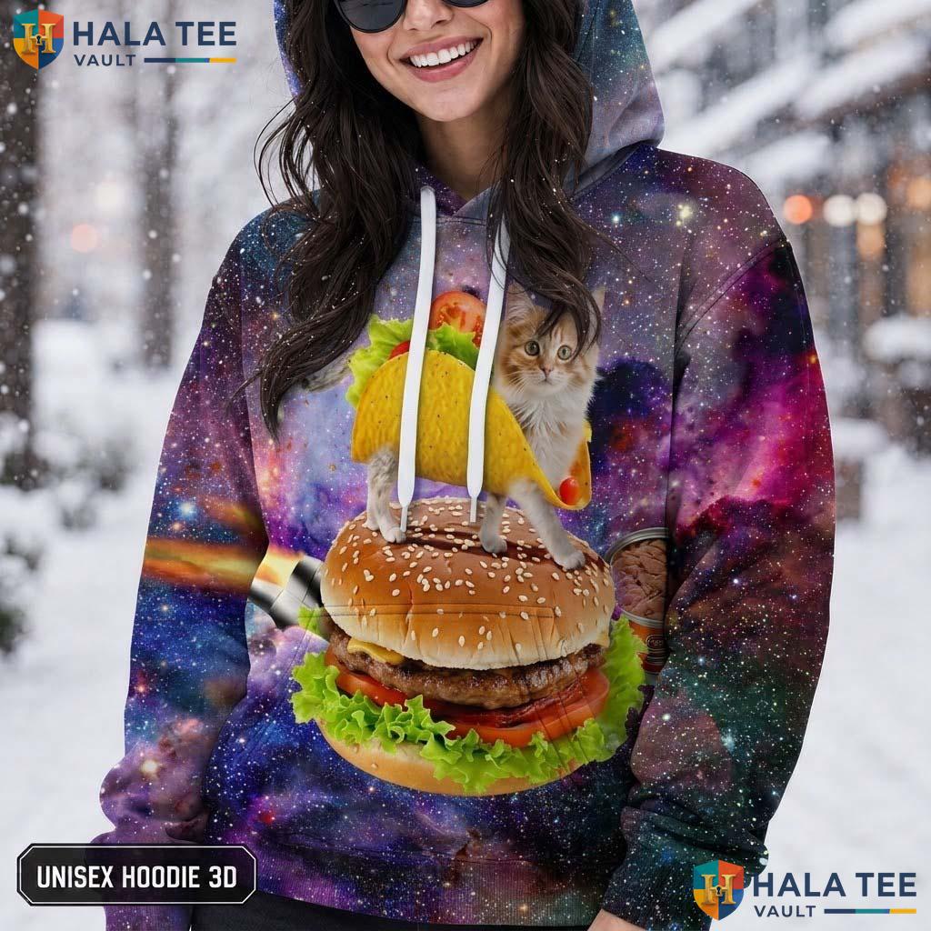 Hamburger Cat Skull Hoodie Men Women 3D Graphic Novelty Pullover Top AOP Hoodie