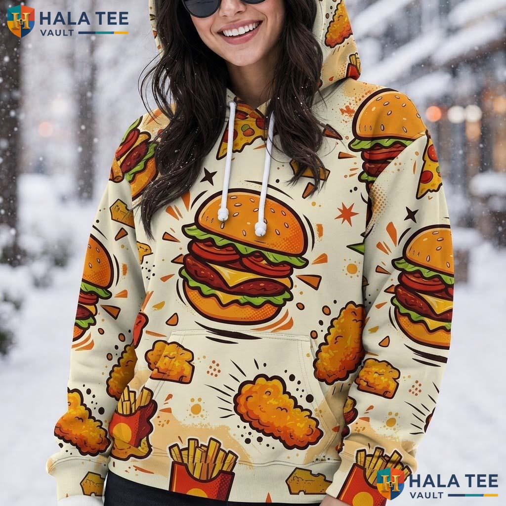 Hamburger Pizza Food Thanksgiving 3D Printed Hoodie Playful Casual Wear Top